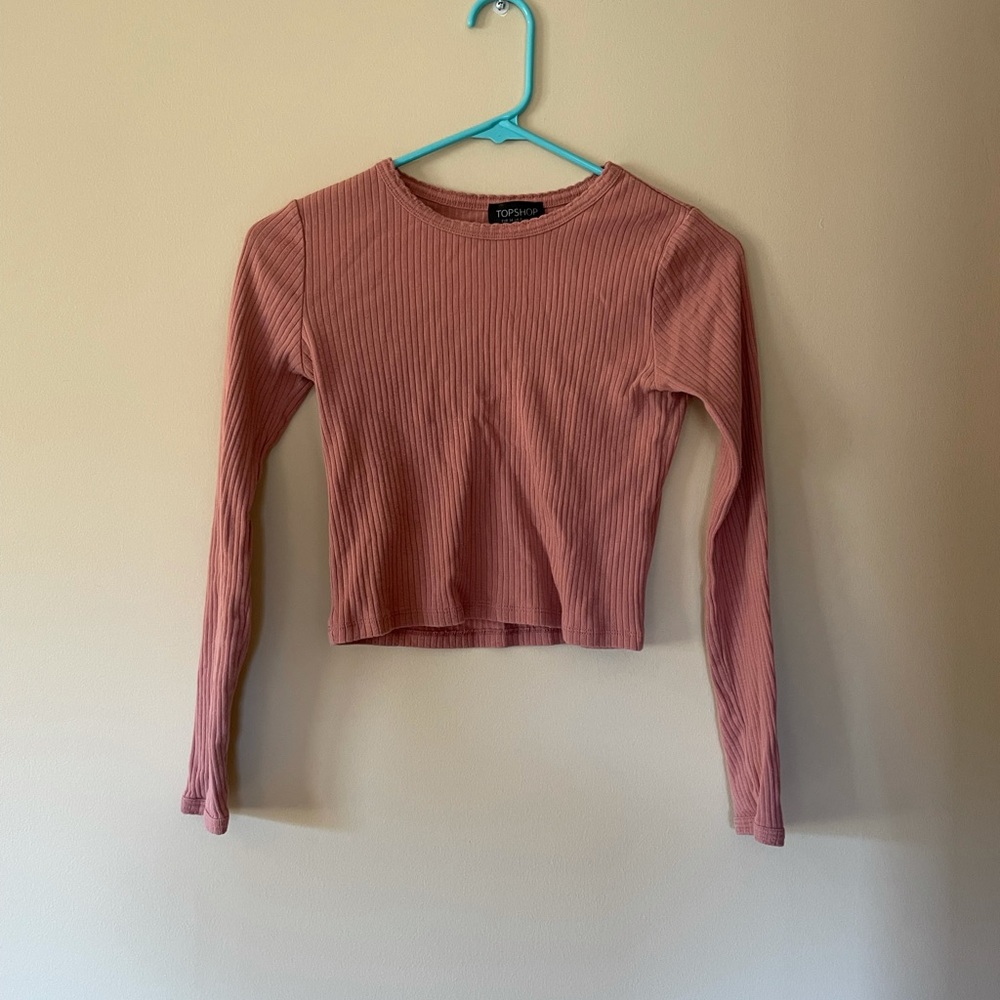 Topshop pink cropped long sleeve top